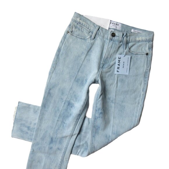 NWT Frame Le High Straight in Cloud Tie Dye Raw Hem Stretch Crop Jeans 24 - Picture 6 of 13